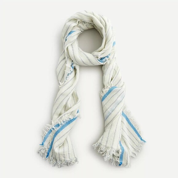 J. Crew Accessories - J. Crew Wool Scarf Lightweight White with Blue Stripes